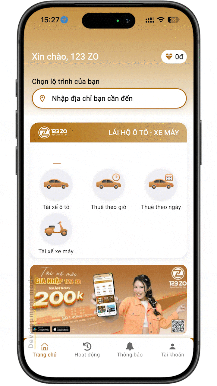 Hướng dẫn sử dụng dịch vụ gọi tài xế lái hộ 123 ZO