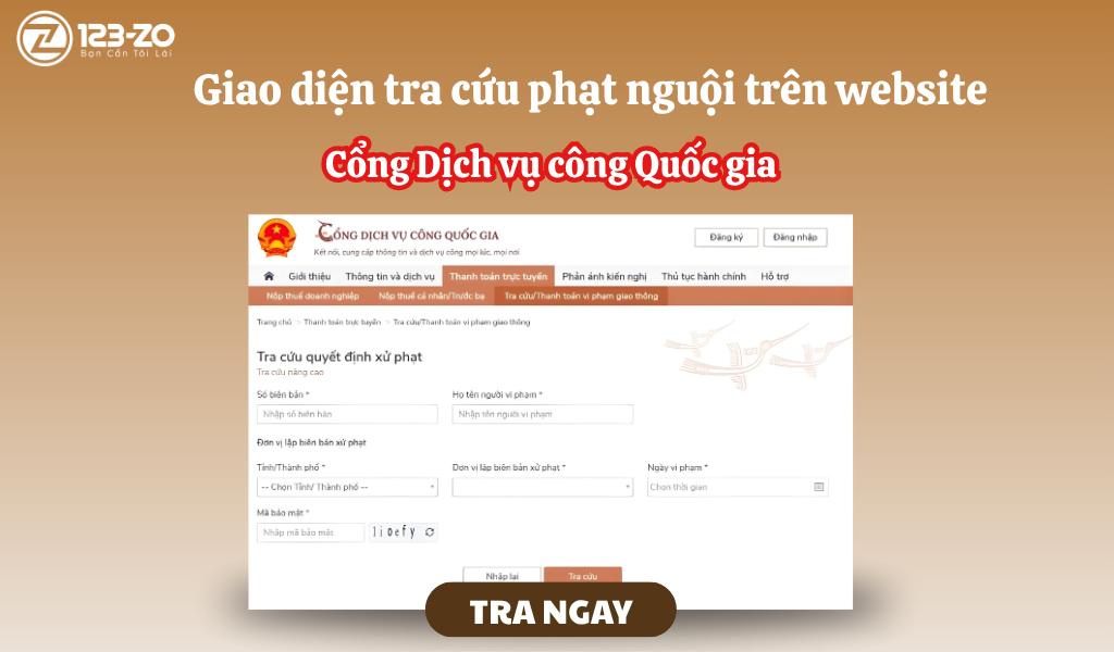 tra cứu phạt nguội trên website cổng dịch vụ công Quốc gia