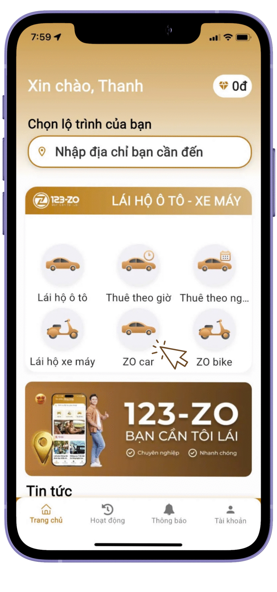 Gọi xe ô tô ZO CAR