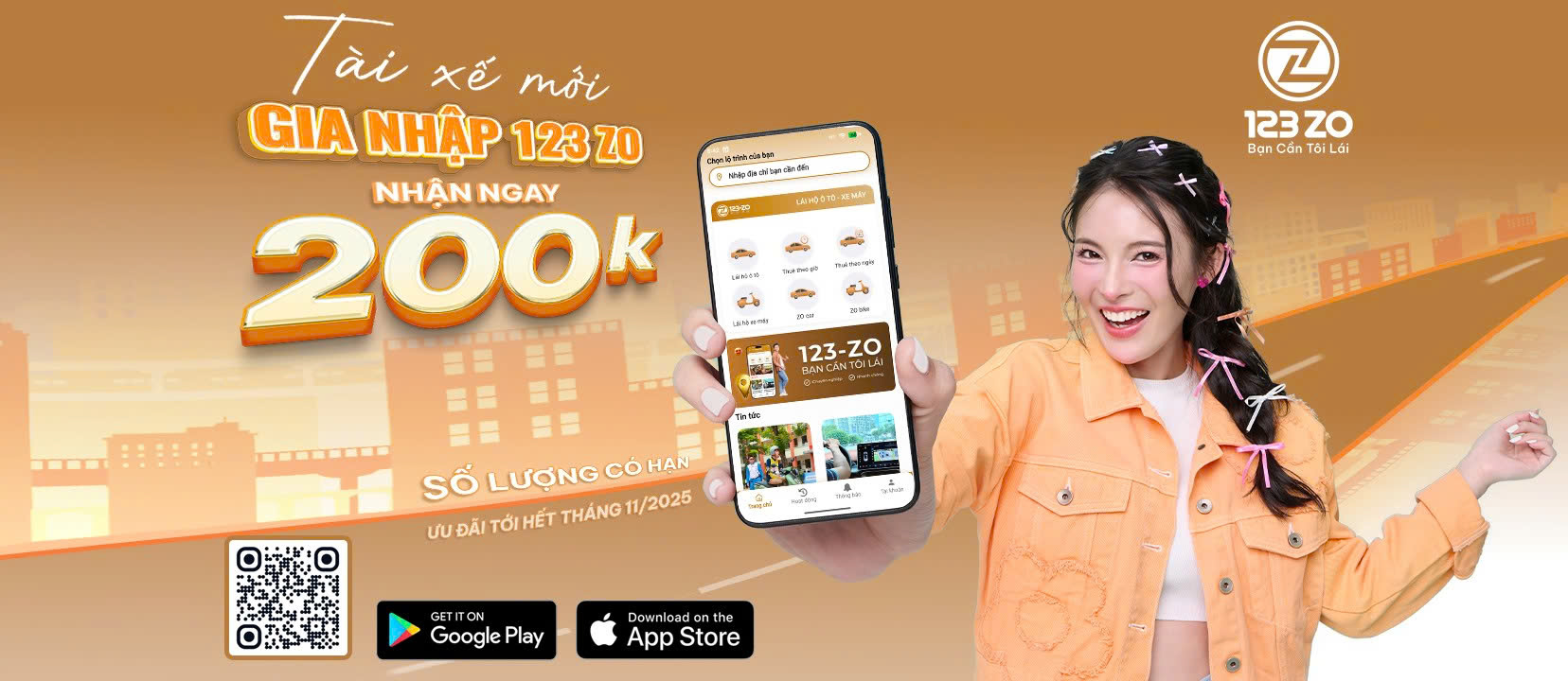 Đăng kí tài xế 123 ZO nhận ưu đãi 200k