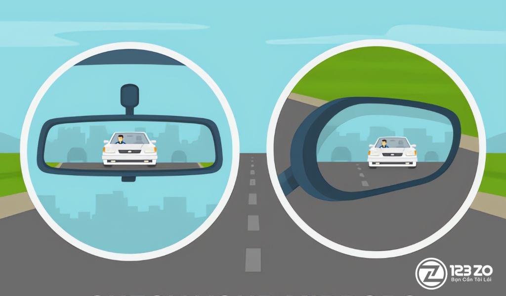 11 Kinh nghiệm lái xe an toàn dành cho tài xế mới 3 Quan sát gương và điểm mù thường xuyên là kỹ năng lái xe an toàn (Ảnh internet)