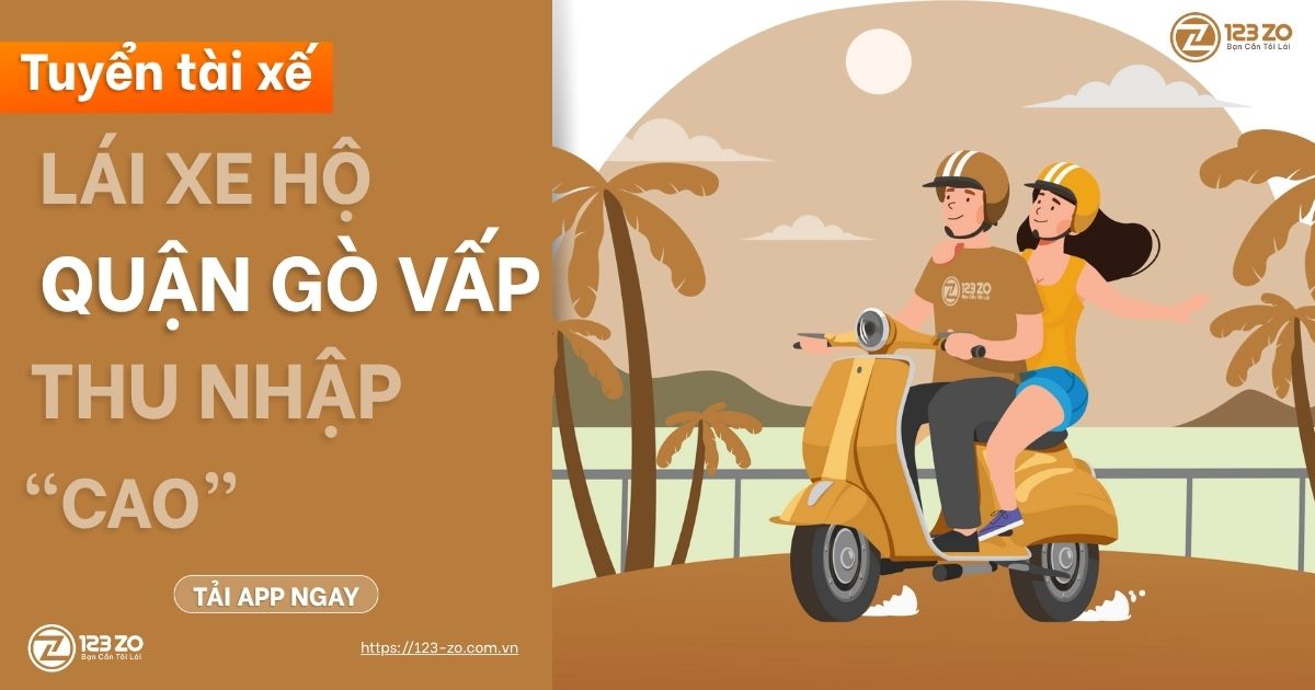 Hình ảnh quảng cáo dịch vụ lái xe hộ xe máy chuyên nghiệp của 123 ZO, tập trung vào khu vực Quận Gò Vấp.