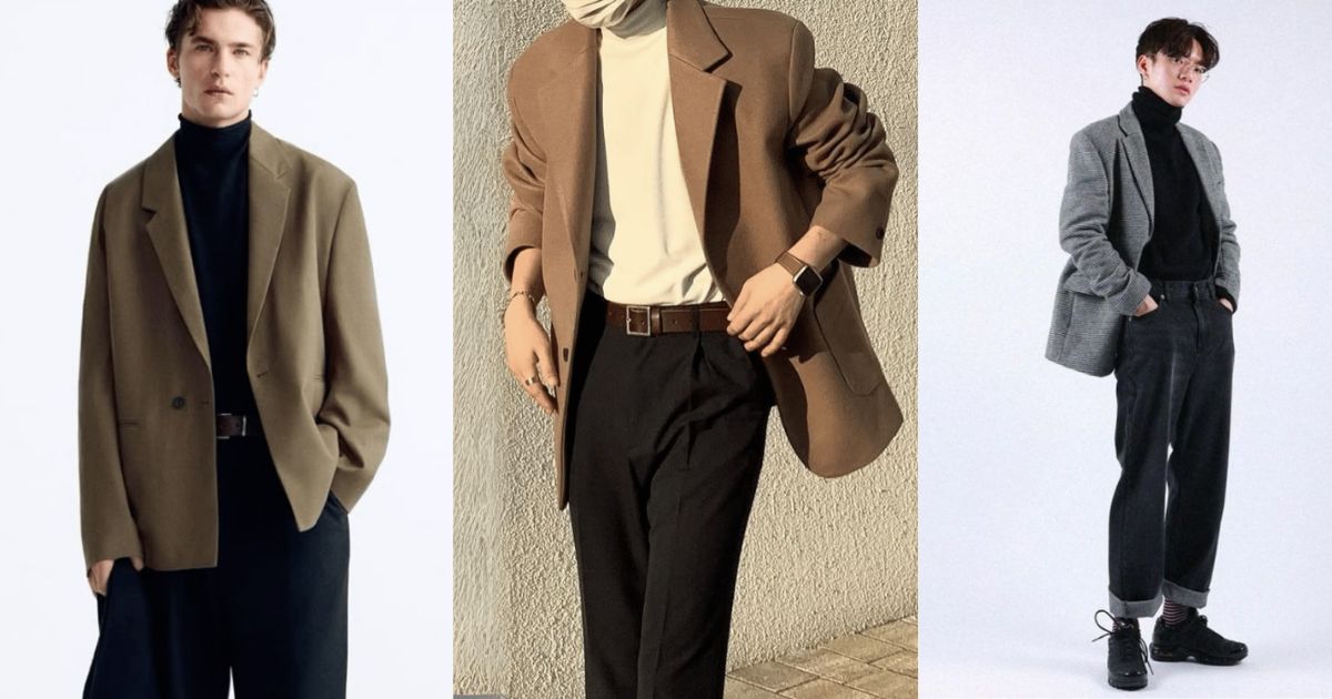 10 Outfit Phối Đồ Tết Cho Nam Được Ưa Chuộng Nhất Hiện Nay – Lịch Lãm, Cuốn Hút Và Chuẩn Xu Hướng 2025 7 Áo Cổ Lọ + Blazer – Nam Tính, Ấm Áp Và Cực Hợp Trend Hàn Quốc (Ảnh: Sưu tầm Internet)