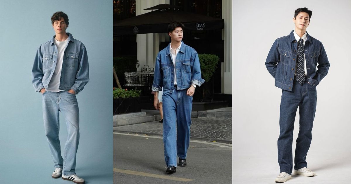 10 Outfit Phối Đồ Tết Cho Nam Được Ưa Chuộng Nhất Hiện Nay – Lịch Lãm, Cuốn Hút Và Chuẩn Xu Hướng 2025 9 Áo Khoác Denim + Jean – Set Đồ Khỏe Khoắn, Chuẩn Phong Cách Mỹ (Ảnh: Sưu tầm Internet)