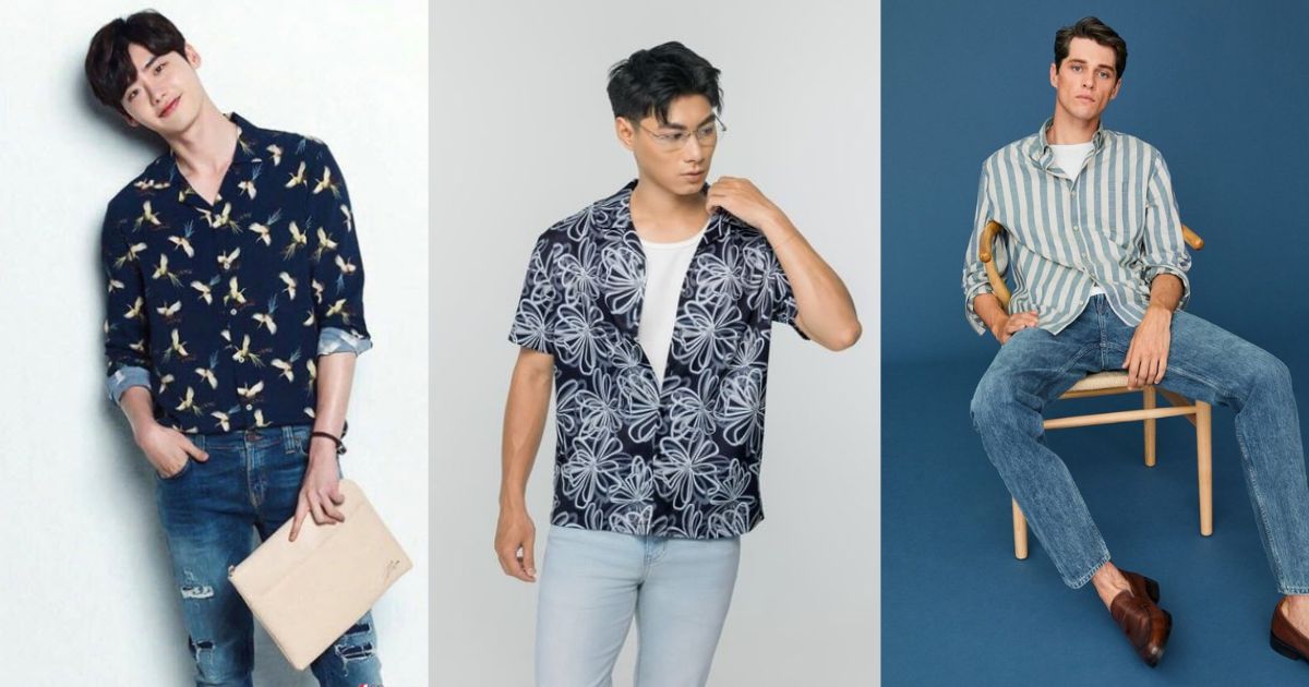 10 Outfit Phối Đồ Tết Cho Nam Được Ưa Chuộng Nhất Hiện Nay – Lịch Lãm, Cuốn Hút Và Chuẩn Xu Hướng 2025 8 Sơ Mi Họa Tiết Nhẹ + Quần Jean – Phong Cách Xuân Năng Động (Ảnh: Sưu tầm Internet)