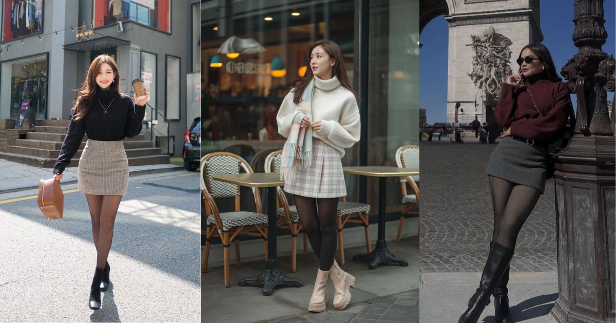 Áo len cổ lọ + chân váy chữ A + boots – Chuẩn style Hàn Quốc (Ảnh_ Sưu tầm Internet)