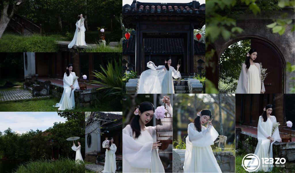 Bảo tàng Áo Dài, bối cảnh làng quê Việt Nam truyền thống cho bộ ảnh chụp ảnh áo dài Tết Sài Gòn.