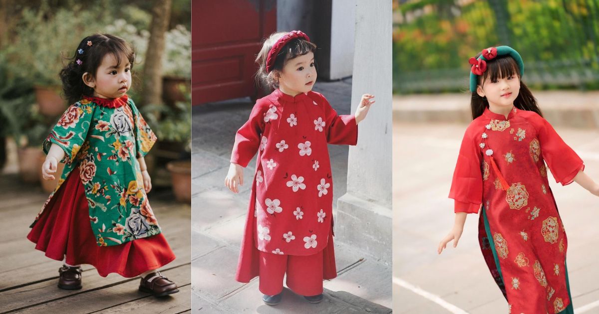 Gợi ý phối đồ Tết cho bé gái 2025 – Xinh xắn, dễ thương, lên hình cực đẹp 7 Đầm gấm đỏ truyền thống bé gái (Ảnh: Sưu tầm Internet)