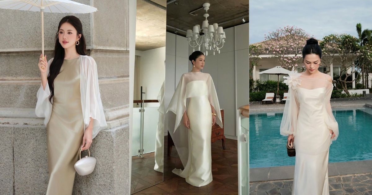 Đầm satin lụa + cardigan mỏng – Thoát lên vẻ sang trọng (Ảnh_ Sưu tầm Internet)