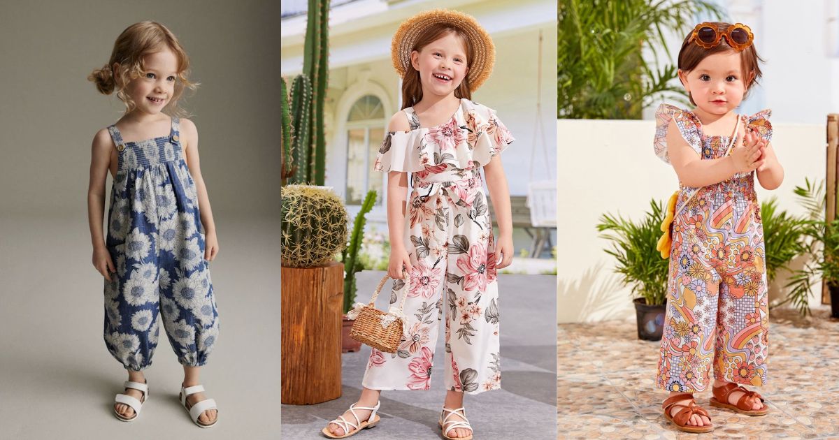 Gợi ý phối đồ Tết cho bé gái 2025 – Xinh xắn, dễ thương, lên hình cực đẹp 9 Jumpsuit lụa mềm họa tiết hoa cho bé (Ảnh: Sưu tầm Internet)