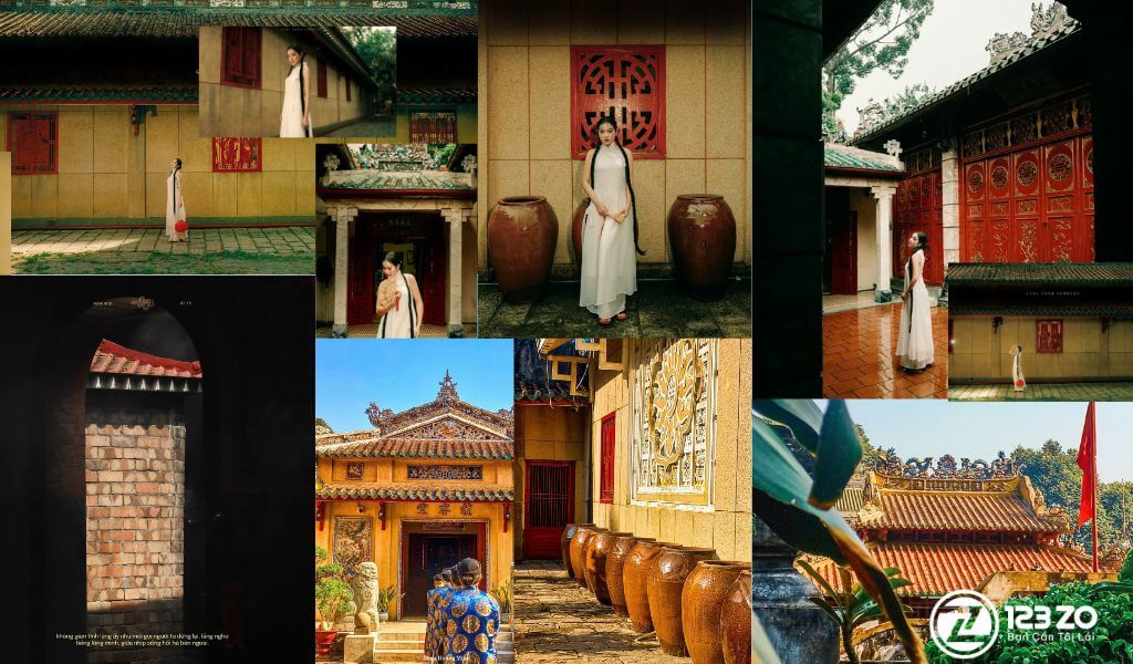 Lăng Tả quân Lê Văn Duyệt (Lăng Ông), một Địa Điểm Chụp Ảnh Áo Dài Tết 2026 Tại TP.HCM với kiến trúc cổ kính, tường vàng và cổng đỏ.