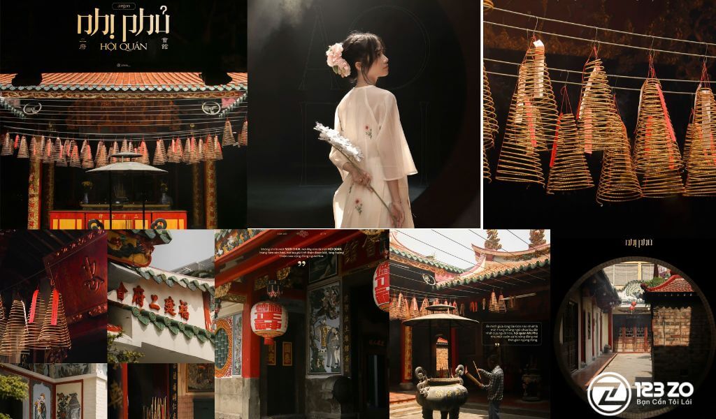 Nhị Phủ Hội Quán, một Địa Điểm Chụp Ảnh Áo Dài Tết 2026 Tại TP.HCM nổi tiếng với các vòng nhang xoắn ốc.