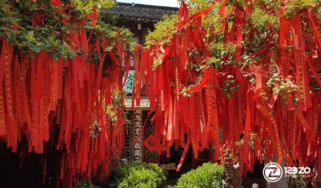 Trang trí cây mai với dây ước nguyện  (1)