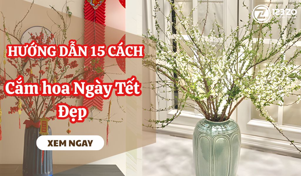 Hướng Dẫn 15 Cách Cắm hoa Ngày Tết Đẹp, Đơn Giản, Ai Cũng Làm Được 1 "Hướng dẫn 15 cách cắm hoa ngày Tết Đẹp" với cành đào và cành mận/tuyết mai.