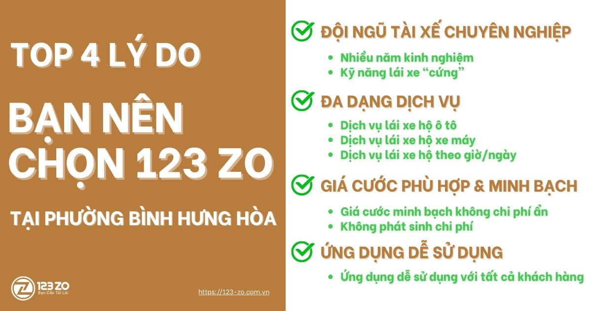 Dịch Vụ Lái Xe Hộ Phường Bình Hưng Hòa 2 Top 4 lý do bạn nên chọn Dịch Vụ Lái Xe Hộ Phường Bình Hưng Hòa của 123 ZO